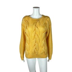 Vintage 80s Knit Sweater Butter Yellow Acrylic Braided Pullover